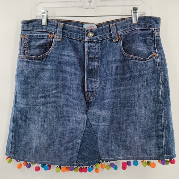 Levi's Jean Skirt Size 36 (16) Repurposed Denim 501 Upcycled - Picture 4 of 4